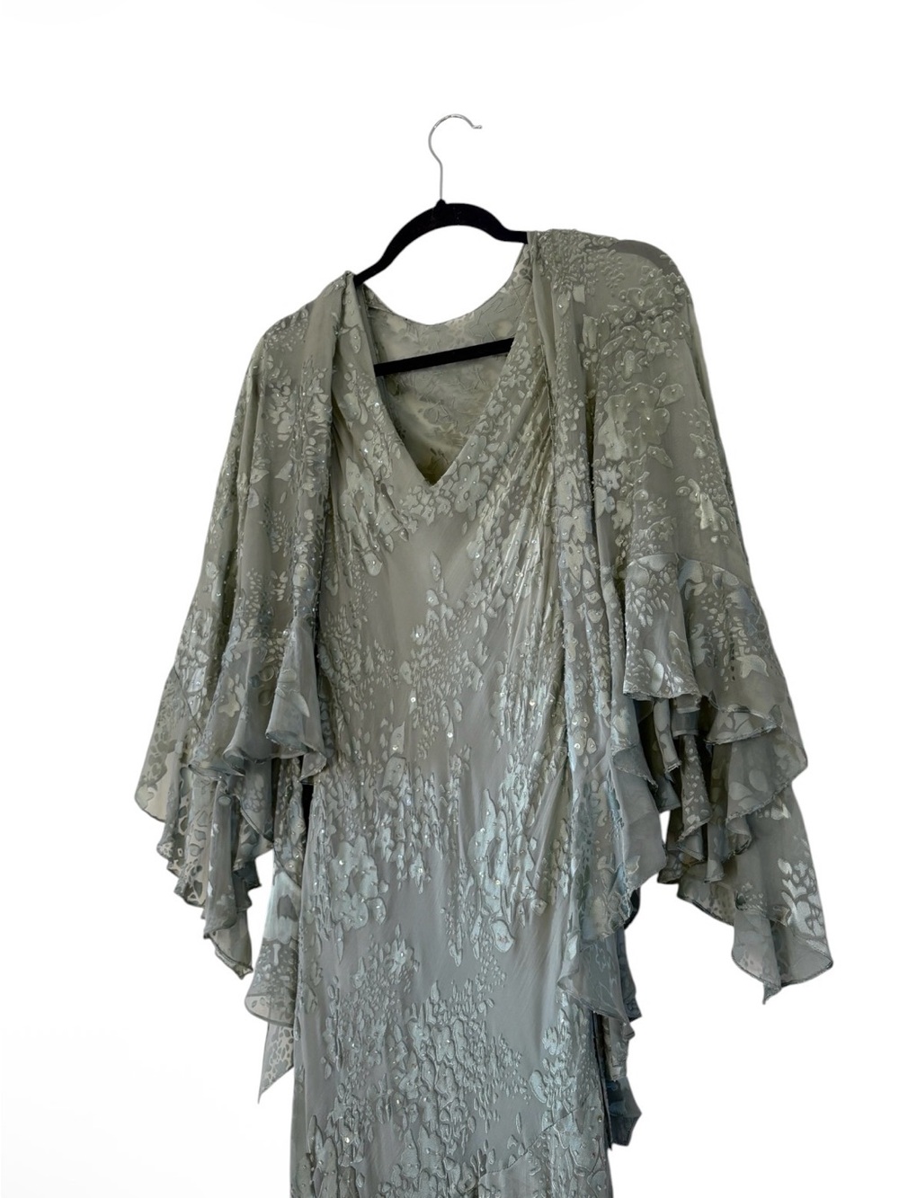Sage Green Silk Alex evenings Ruffled Maxi Dress - Picture 4 of 10